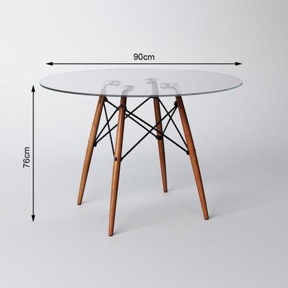Imagem de Conjunto de Mesa de Jantar Eames Eiffel Redonda 90cm Tampo de Vidro com 4 Cadeiras Brancas
