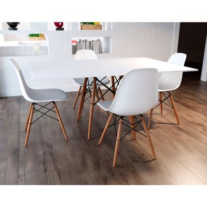 Imagem de Conjunto de Mesa de Jantar Eames Eiffel Retangular 120x75 Tampo de Madeira Branco com 4 Cadeiras Bra