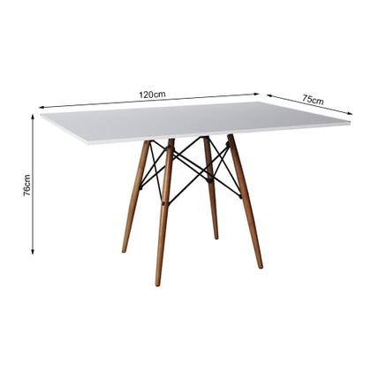 Imagem de Conjunto de Mesa de Jantar Eames Eiffel Retangular 120x75 Tampo de Madeira Branco com 4 Cadeiras Bra