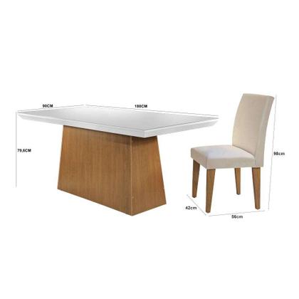 Conjunto de Mesa de Jantar Luna I com Vidro e 6 Cadeiras Grécia Veludo Creme e Off White - Modern Imagem de Conjunto de Mesa de Jantar Luna I com Vidro e 6 Cadeiras Grécia Veludo Creme e Off White