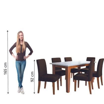 Imagem de Conjunto de Mesa de Jantar Miami 1,60m com 6 Cadeiras Trieste Dobuê  Madeirado/Chocolate