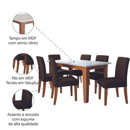 Imagem de Conjunto de Mesa de Jantar Miami 1,60m com 6 Cadeiras Trieste Dobuê  Madeirado/Chocolate