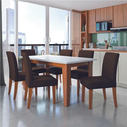 Imagem de Conjunto de Mesa de Jantar Miami 1,60m com 6 Cadeiras Trieste Dobuê  Madeirado/Chocolate