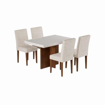 Conjunto de Mesa de Jantar Orlando II com Tampo de Vidro Off White e 4 Cadeiras Grécia Veludo Creme - Mobly Imagem de Conjunto de Mesa de Jantar Orlando II com Tampo de Vidro Off White e 4 Cadeiras Grécia Veludo Creme