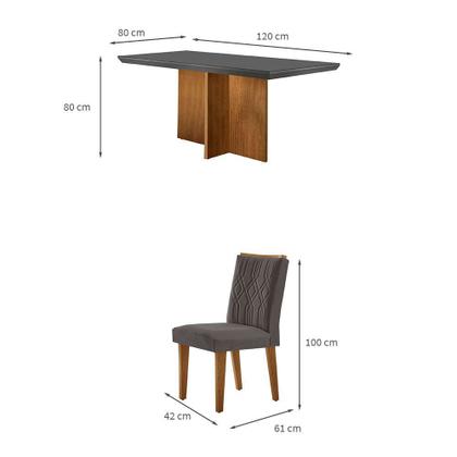 Conjunto de Mesa de Jantar Retangular com Tampo de Vidro Berlim e 4 Cadeiras Alegra Veludo Grafite e Imbuia - Modern Imagem de Conjunto de Mesa de Jantar Retangular com Tampo de Vidro Berlim e 4 Cadeiras Alegra Veludo Grafite e Imbuia