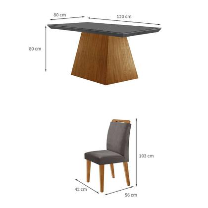 Conjunto de Mesa de Jantar Retangular com Tampo de Vidro Luna e 4 Cadeiras Athenas Veludo Grafite e Imbuia - Modern Imagem de Conjunto de Mesa de Jantar Retangular com Tampo de Vidro Luna e 4 Cadeiras Athenas Veludo Grafite e Imbuia