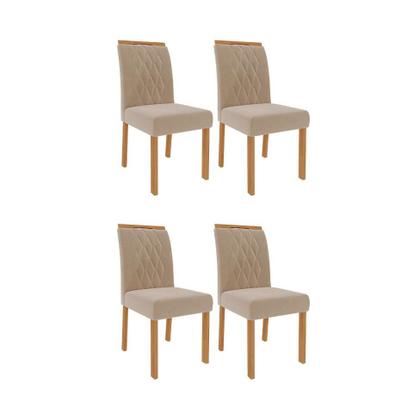 Imagem de Conjunto de Mesa de Jantar Retangular com Tampo de Vidro Off White Agata e 4 Cadeiras Juliana Suede Nude e Nature