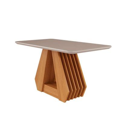 Imagem de Conjunto de Mesa de Jantar Retangular com Tampo de Vidro Off White Agata e 4 Cadeiras Juliana Suede Nude e Nature