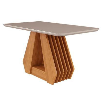 Imagem de Conjunto de Mesa de Jantar Retangular com Tampo de Vidro Off White Agata e 4 Cadeiras Maia Linho Gengibre e Nature
