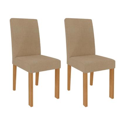 Imagem de Conjunto de Mesa de Jantar Retangular com Tampo de Vidro Off White Agata e 4 Cadeiras Maia Linho Gengibre e Nature