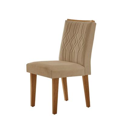 Imagem de Conjunto de Mesa de Jantar Retangular com Tampo de Vidro Off White Berlim e 4 Cadeiras Alegra Linho Bege e Imbuia