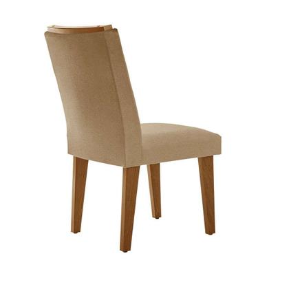 Conjunto de Mesa de Jantar Retangular com Tampo de Vidro Off White Berlim e 4 Cadeiras Alegra Linho Bege e Imbuia - Modern Imagem de Conjunto de Mesa de Jantar Retangular com Tampo de Vidro Off White Berlim e 4 Cadeiras Alegra Linho Bege e Imbuia