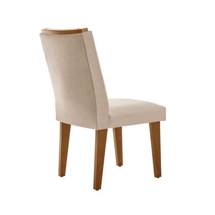Conjunto de Mesa de Jantar Retangular com Tampo de Vidro Off White Berlim e 4 Cadeiras Alegra Veludo Creme e Imbuia - Modern Imagem de Conjunto de Mesa de Jantar Retangular com Tampo de Vidro Off White Berlim e 4 Cadeiras Alegra Veludo Creme e Imbuia