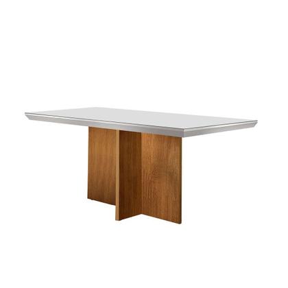 Conjunto de Mesa de Jantar Retangular com Tampo de Vidro Off White Berlim e 4 Cadeiras Alegra Veludo Creme e Imbuia - Modern Imagem de Conjunto de Mesa de Jantar Retangular com Tampo de Vidro Off White Berlim e 4 Cadeiras Alegra Veludo Creme e Imbuia
