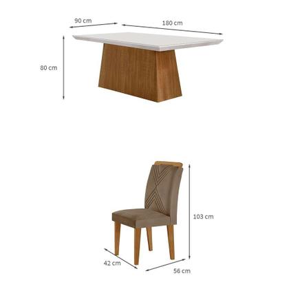 Conjunto de Mesa de Jantar Retangular com Tampo de Vidro Off White Luna e 6 Cadeiras Italia Veludo Capuccino e Imbuia - Modern Imagem de Conjunto de Mesa de Jantar Retangular com Tampo de Vidro Off White Luna e 6 Cadeiras Italia Veludo Capuccino e Imbuia