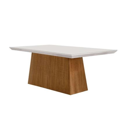 Conjunto de Mesa de Jantar Retangular com Tampo de Vidro Off White Luna e 6 Cadeiras Italia Veludo Capuccino e Imbuia - Modern Imagem de Conjunto de Mesa de Jantar Retangular com Tampo de Vidro Off White Luna e 6 Cadeiras Italia Veludo Capuccino e Imbuia