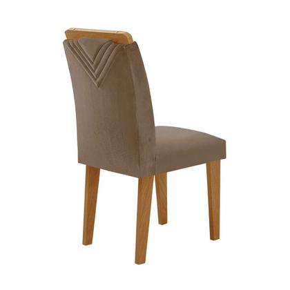 Conjunto de Mesa de Jantar Retangular com Tampo de Vidro Off White Luna e 6 Cadeiras Italia Veludo Capuccino e Imbuia - Modern Imagem de Conjunto de Mesa de Jantar Retangular com Tampo de Vidro Off White Luna e 6 Cadeiras Italia Veludo Capuccino e Imbuia