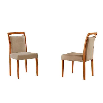 Conjunto de Mesa de Jantar Retangular com Tampo de Vidro Off White Talia e 4 Cadeiras Livia Linho Bege e Imbuia - Modern Imagem de Conjunto de Mesa de Jantar Retangular com Tampo de Vidro Off White Talia e 4 Cadeiras Livia Linho Bege e Imbuia
