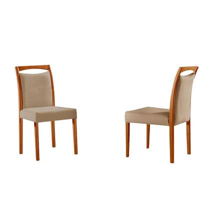 Imagem de Conjunto de Mesa de Jantar Retangular com Tampo de Vidro Off White Talia e 4 Cadeiras Livia Linho Bege e Imbuia