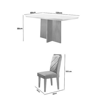 Conjunto de Mesa de Jantar Retangular com Tampo Off White Ane e 4 Cadeiras Bélgica Veludo Creme e Imbuia - Modern Imagem de Conjunto de Mesa de Jantar Retangular com Tampo Off White Ane e 4 Cadeiras Bélgica Veludo Creme e Imbuia