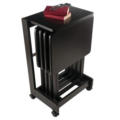 Imagem de Conjunto de mesa de lanche Ergode Wood Dylan de 5 peças com suporte de armazenamento