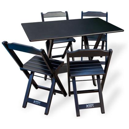 Imagem de Conjunto De Mesa Dobrável 70x110 Com 4 Cadeiras Preto - Tarimatã