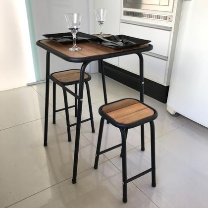 Imagem de Conjunto De Mesa E 2 Bancos Preto Para Cozinha Compacta