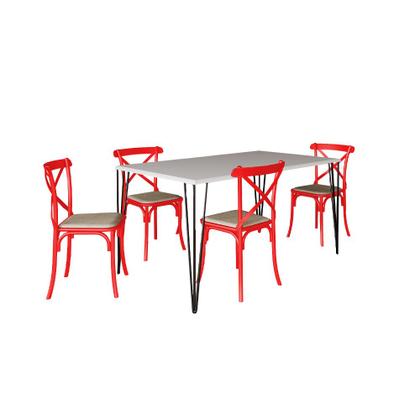 Imagem de Conjunto de Mesa Elen Retangular Tampo de Madeira 140x80cm Branco com 4 Cadeiras Katrina Vermelha As