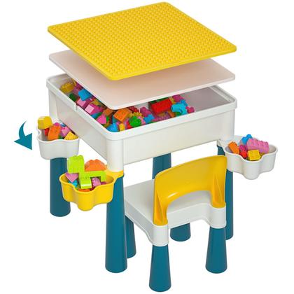 Imagem de Conjunto de mesa infantil burgkidz 5 em 1 com blocos de construção 128 unidades