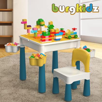 Imagem de Conjunto de mesa infantil burgkidz 5 em 1 com blocos de construção 128 unidades