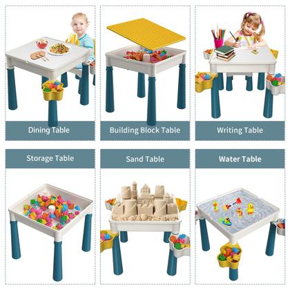 Imagem de Conjunto de mesa infantil burgkidz 5 em 1 com blocos de construção 128 unidades