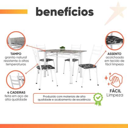 Imagem de Conjunto De Mesa Itália Com 4 Cadeiras 1,20m Artefamol Branco/ Granito