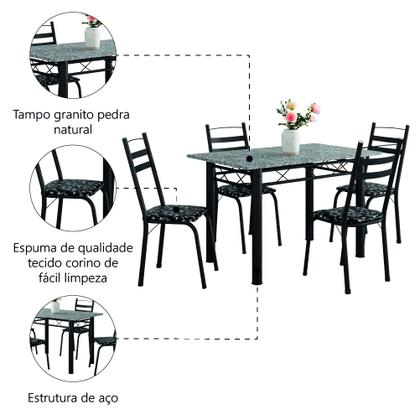 Conjunto De Mesa Itália Com 4 Cadeiras 1,20m Preto / Floral Granito Artefamol Imagem de Conjunto De Mesa Itália Com 4 Cadeiras 1,20m Preto / Floral Granito Artefamol