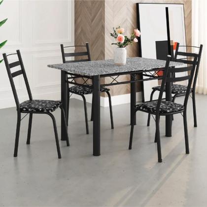 Imagem de Conjunto De Mesa Itália Com 4 Cadeiras 1,20m Preto / Floral Granito Artefamol
