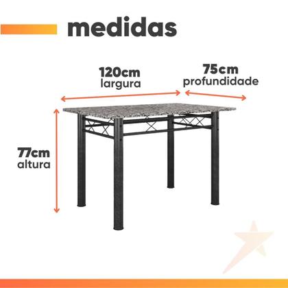 Imagem de Conjunto De Mesa Itália Com 4 Cadeiras 1,20m Preto / Floral Granito Artefamol