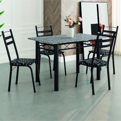 Conjunto De Mesa Itália Com 4 Cadeiras 1,20m Preto / Floral Granito Artefamol Imagem de Conjunto De Mesa Itália Com 4 Cadeiras 1,20m Preto / Floral Granito Artefamol