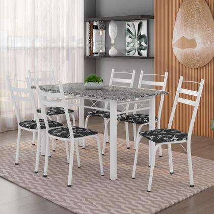 Conjunto De Mesa Itália Com 6 Cadeiras 1,40m Artefamol Granito / Branco Imagem de Conjunto De Mesa Itália Com 6 Cadeiras 1,40m Artefamol Granito / Branco