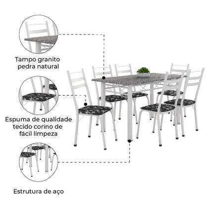 Conjunto De Mesa Itália Com 6 Cadeiras 1,40m Artefamol Granito / Branco Imagem de Conjunto De Mesa Itália Com 6 Cadeiras 1,40m Artefamol Granito / Branco