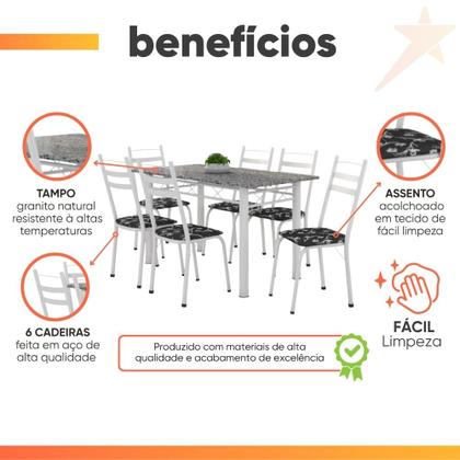 Imagem de Conjunto De Mesa Itália Com 6 Cadeiras 1,40m Artefamol Granito / Branco