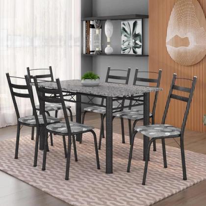 Imagem de Conjunto De Mesa Itália Com 6 Cadeiras 1,40m Artefamol Granito / Dark