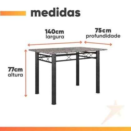 Imagem de Conjunto De Mesa Itália Com 6 Cadeiras 1,40m Artefamol Granito / Dark