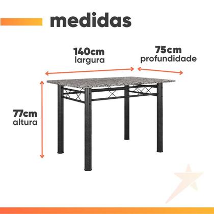 Imagem de Conjunto De Mesa Itália Com 6 Cadeiras 1,40m Preto/Floral Granito Artefamol