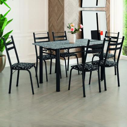 Conjunto De Mesa Itália Com 6 Cadeiras 1,40m Preto/Floral Granito Artefamol Imagem de Conjunto De Mesa Itália Com 6 Cadeiras 1,40m Preto/Floral Granito Artefamol