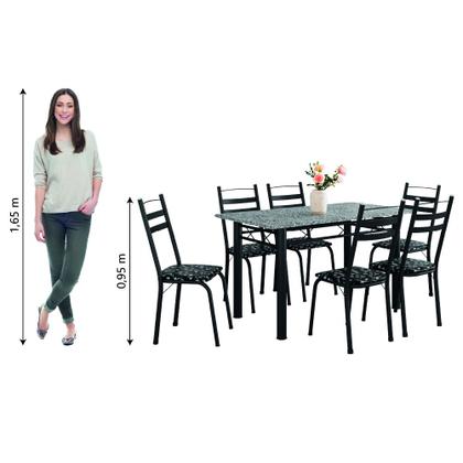 Conjunto De Mesa Itália Com 6 Cadeiras 1,40m Preto/Floral Granito Artefamol Imagem de Conjunto De Mesa Itália Com 6 Cadeiras 1,40m Preto/Floral Granito Artefamol