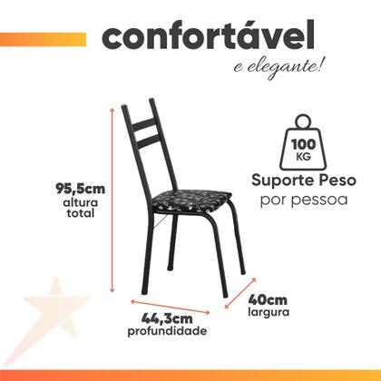 Imagem de Conjunto De Mesa Itália Com 6 Cadeiras 1,40m Preto/Floral Granito Artefamol