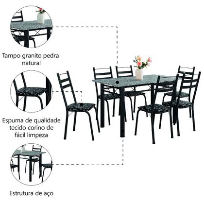 Conjunto De Mesa Itália Com 6 Cadeiras 1,40m Preto/Floral Granito Artefamol Imagem de Conjunto De Mesa Itália Com 6 Cadeiras 1,40m Preto/Floral Granito Artefamol