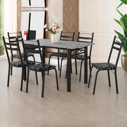 Imagem de Conjunto De Mesa Itália Com 6 Cadeiras 1,40m Preto/Floral Granito Artefamol