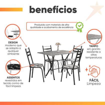 Imagem de Conjunto De Mesa Itália New Com 4 Cadeiras 1,00m Artefamol Dark/Granito