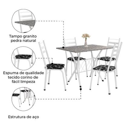 Imagem de Conjunto De Mesa Itália New Com 4 Cadeiras 1,20m Artefamol Branco / Granito