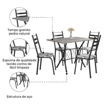 Imagem de Conjunto De Mesa Itália New Com 4 Cadeiras 1,20m Artefamol Dark / Granito